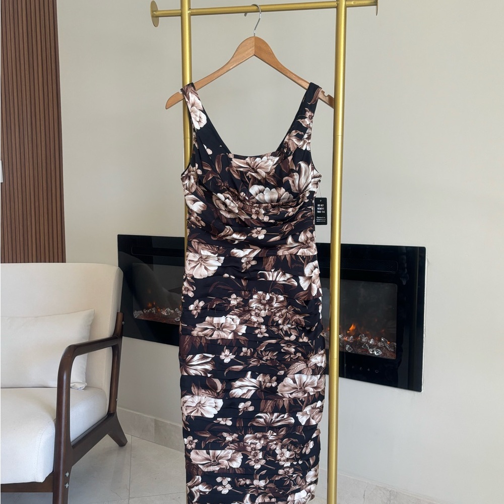 Express Black and Brown Floral Midi Dress